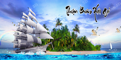 Tranh Thuyền Buồm-Tranh 3D  Dán Hồ Cá - Decal Dán Hồ- Cá Cảnh Thiên Phước