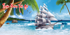 Tranh Thuyền Buồm-Tranh 3D  Dán Hồ Cá - Decal Dán Hồ- Cá Cảnh Thiên Phước