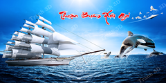 Tranh Thuyền Buồm-Tranh 3D  Dán Hồ Cá - Decal Dán Hồ- Cá Cảnh Thiên Phước