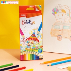 Bút chì màu 12 màu ColoRun Deli EC130-12 - Thân bút hình lục giác, lõi chì 3.0mm