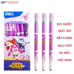 Hộp 12 Bút gel Deli Super Wings G12-PR nét 0.5mm màu tím - Tặng 1 lọ hồ khô