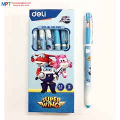Hộp 12 Bút gel Deli Super Wings G12-BL nét 0.5mm màu xanh - Tặng 1 lọ hồ khô