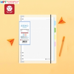 Sổ còng bìa nhựa cứng NEMO 200 trang 6805 kèm phân trang 4 màu - Dòng kẻ Caro (Khổ A5 - 6 còng)