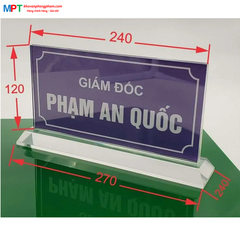 Biển chức danh mica trong suốt kích thước: 12x24cm - Đế dày 2cm