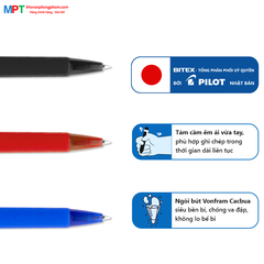 Bút bi PILOT BP-1RT ngòi 0.7mm - Mực xanh (Viết siêu trơn, dùng để đi thi) - Xuất xứ Nhật Bản