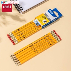 Bút chì Deli C037 2B - Thân lục giác, có đầu tẩy