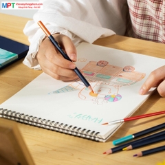 Bút chì màu gốc nước cao cấp 24 màu hộp thiếc kèm cọ tán Finenolo Deli EC129-24 (Tặng kèm giấy nhớ 3 size)