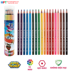 Bút chì màu 18 màu Deli EC00817 - Họa tiết Super Wings kèm gọt chì