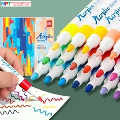 Bút sơn Acrylic Marker chống nước 24 màu Deli HM921-24 - Kèm túi vải - Màu Vẽ Trên Mọi Chất Liệu Tô Màu DIY Giày Vải Chai Lọ