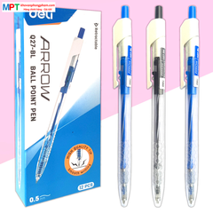 [TẶNG BÚT NHẬT 25K] Hộp 12 Bút bi Deli Q27 ARROW ngòi 0.5mm - Mực xanh