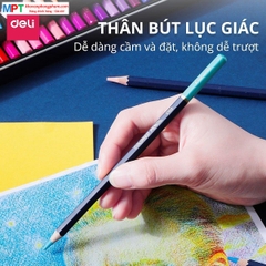 Bút chì màu gốc nước cao cấp 48 màu hộp thiếc kèm cọ tán Finenolo Deli EC129-48 (Tặng kèm giấy nhớ 3 size)