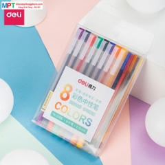 Bộ 8 bút nước nhiều màu Deli 33160 ngòi 0.5mm kèm 8 ống mực thay thế