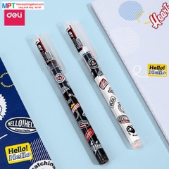 [MUA 10 TẶNG BÚT CHÌ] Bút gel Deli S876 ngòi 0.5mm - Mực đen nhanh khô viết thư pháp ống bút liền lâu hết mực