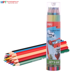 Bút chì màu 18 màu Deli EC00817 - Họa tiết Super Wings kèm gọt chì