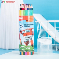 Bút chì màu 36 màu Deli EC00837 - Họa tiết Super Wings kèm gọt chì