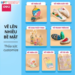 Bút sơn Acrylic Marker ngòi nét nhỏ 36 màu Deli C189-36 - Chống nước vẽ trên mọi chất liệu, Tô màu DIY vẽ giày vải, chai lọ