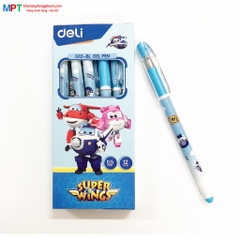 Hộp 12 Bút gel Deli Super Wings G12-BL nét 0.5mm màu xanh - Tặng 1 lọ hồ khô