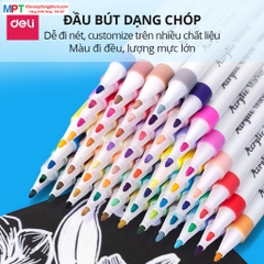 Bút sơn Acrylic Marker ngòi nét nhỏ 24 màu Deli C189-24 - Chống nước vẽ trên mọi chất liệu, Tô màu DIY vẽ giày vải, chai lọ