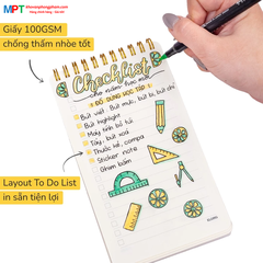 Sổ lò xo KLONG To Do List kép bìa nhựa 2 mặt khổ B6 120 trang 955 - Định lượng 100gsm - Kích thước 97x174mm