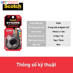 Băng dính hai mặt siêu chịu lực 3M SCOTCH 414-S19 - Kích thước: 19mm x 1.5m, chịu trọng tải 6,7kg - Nhập khẩu bởi 3M Việt Nam
