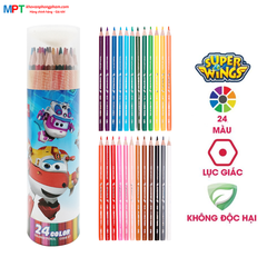 Bút chì màu 24 màu Deli EC00827 - Họa tiết Super Wings kèm gọt chì