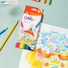 Bút chì màu 12 màu ColoRun Deli EC130-12 - Thân bút hình lục giác, lõi chì 3.0mm