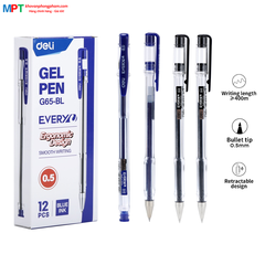 Bút gel Deli EG65-BL ngòi 0.5mm - Mực xanh, thiết kế đậy nắp, mực ra đều