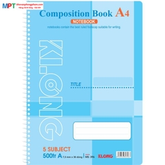 Sổ lò xo Klong đơn A4 500 trang 396 - Định lượng 58gsm - Kích thước 210x297mm