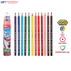 Bút chì màu 12 màu Deli EC00807 - Họa tiết Super Wings kèm gọt chì