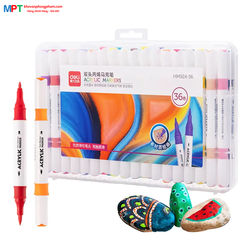 [TẶNG 1H BÚT CHÌ MÀU] Bút sơn Acrylic Marker 2 đầu 36 màu Deli HM924-36 - Chống nước vẽ trên mọi chất liệu