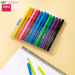 Bút lông màu dạ Felt Pen 12 màu Deli EC161-12 - Thiết kế đầu chóp nón, dễ đi nét