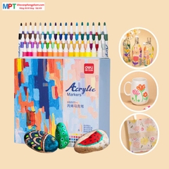 Bút sơn Acrylic Marker cao cấp 24 màu Deli HM911-24 - Chống nước vẽ trên mọi chất liệu, Tô màu DIY vẽ giày vải, chai lọ