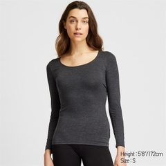 Áo giữ nhiệt nữ cổ tròn sâu Heattech Uniqlo