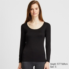 Áo giữ nhiệt nữ cổ tròn sâu Heattech Uniqlo