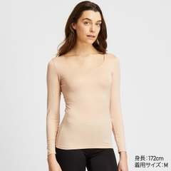 Áo giữ nhiệt nữ cổ tròn sâu Heattech Uniqlo