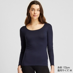 Áo giữ nhiệt nữ cổ tròn sâu Heattech Uniqlo