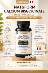 Viên uống Canxi Bisglycinate Nat&amp;Form D3 K2 Pháp 90 Viên