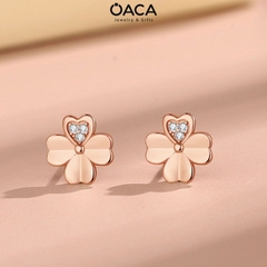 Bông tai bạc cỏ bốn lá mạ vàng đá CZ
