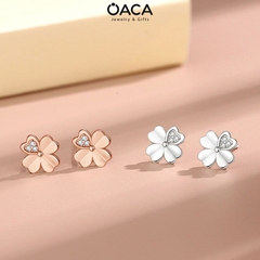 Bông tai bạc cỏ bốn lá mạ vàng đá CZ