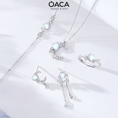 Bông tai bạc mạ vàng trắng đuôi dài đá Moonstone