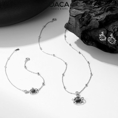 Bông tai bạc The Moon đá Obsidian đen huyền bí