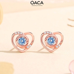 Bông tai bạc trái tim mạ vàng đá CZ