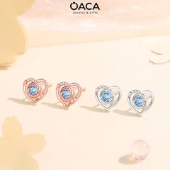 Bông tai bạc trái tim mạ vàng đá CZ