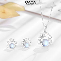 Bông tai bạc trăng sao đá Moonstone