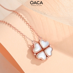 Dây chuyền bạc cỏ bốn lá trái tim đá Moonstone