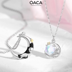 Dây chuyền bạc đôi Prince and Rose đá Moonstone