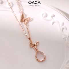 Dây chuyền bạc hình bướm xinh mạ vàng đá thạch anh