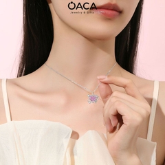 Dây chuyền bạc mạ vàng trắng Heart Planet đá CZ hồng
