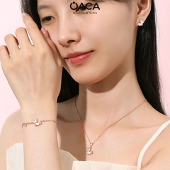Lắc tay bạc mạ vàng hồng Unicorn đá Moonstone trái tim