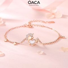 Lắc tay bạc mạ vàng hồng Unicorn đá Moonstone trái tim